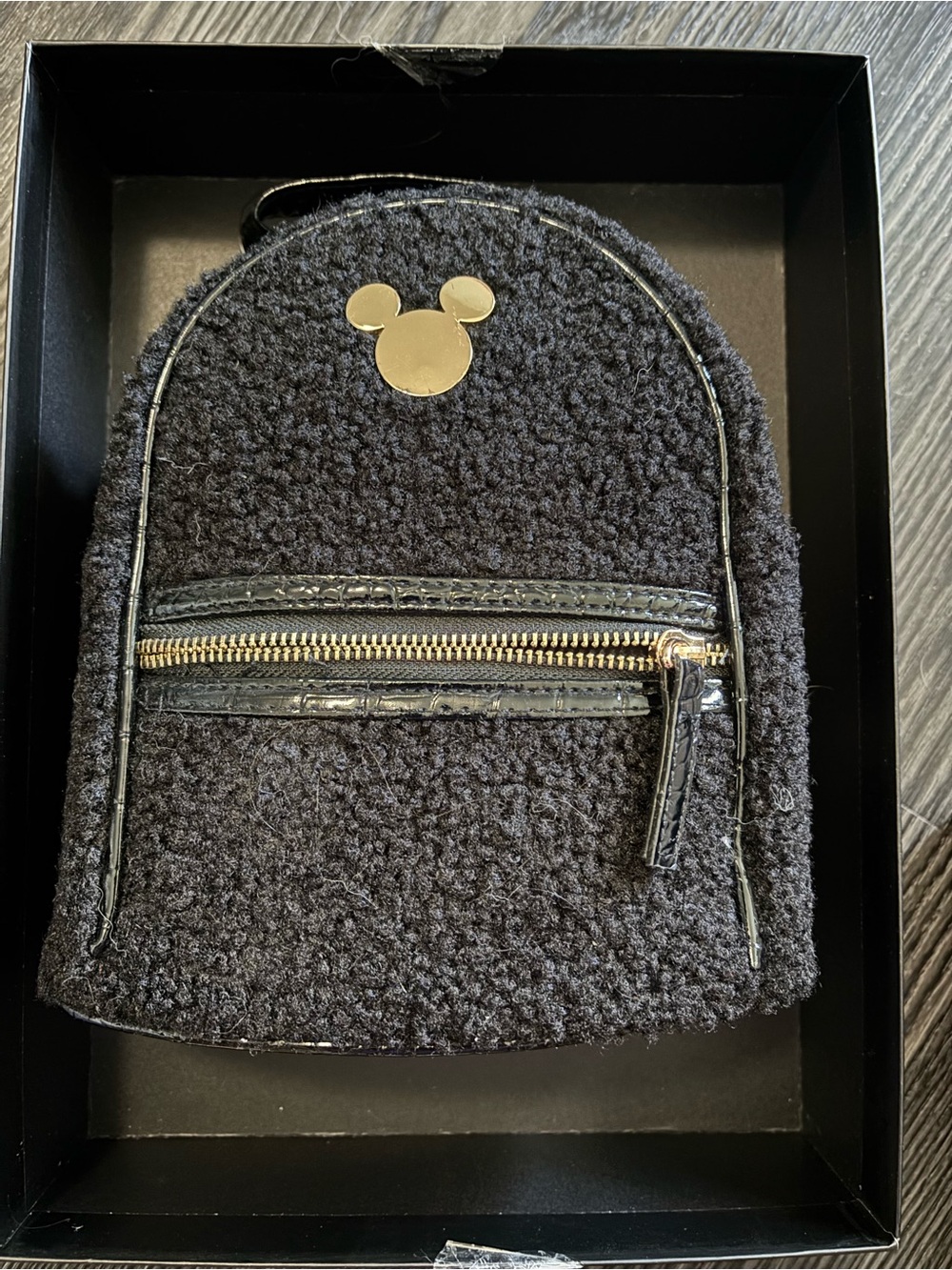 New Disney Sherpa Mini Backpack with Gold Mickey Accent
